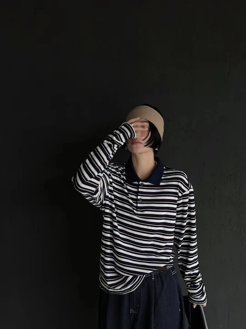 Az LongQuan 撞色条纹POLO领上衣 设计师新款百搭上衣 QTXL24515