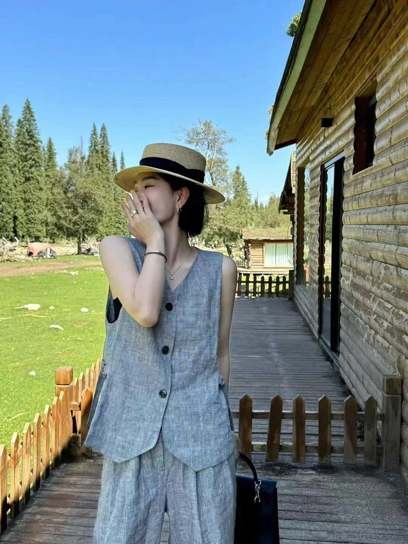 特价青苍 Az LongQuan 中古格子套装 设计师马甲套装 XBSL24403