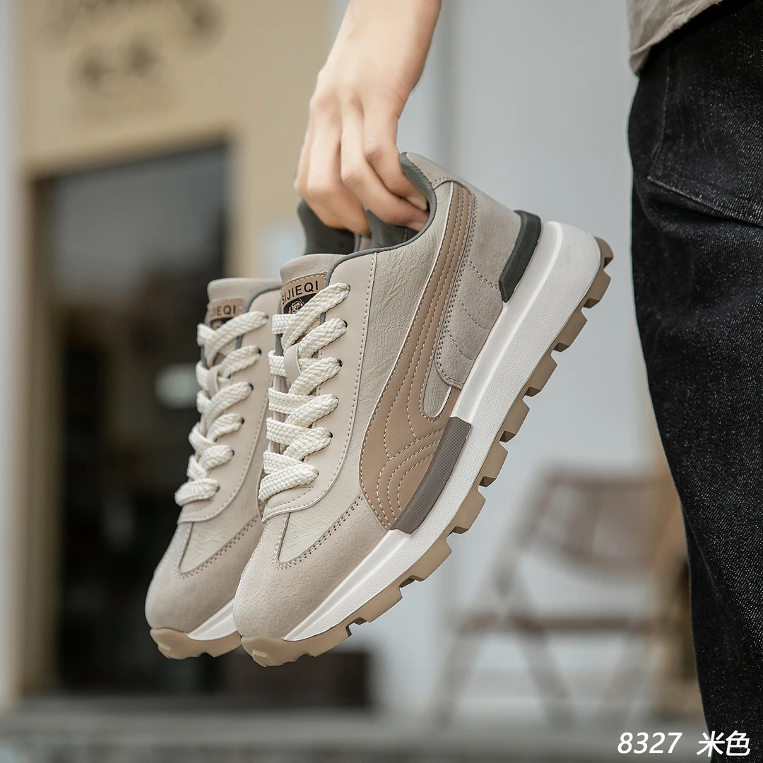 秋季全新升级皮面新款男士休闲鞋百搭夏季透气复古潮流潮鞋防滑