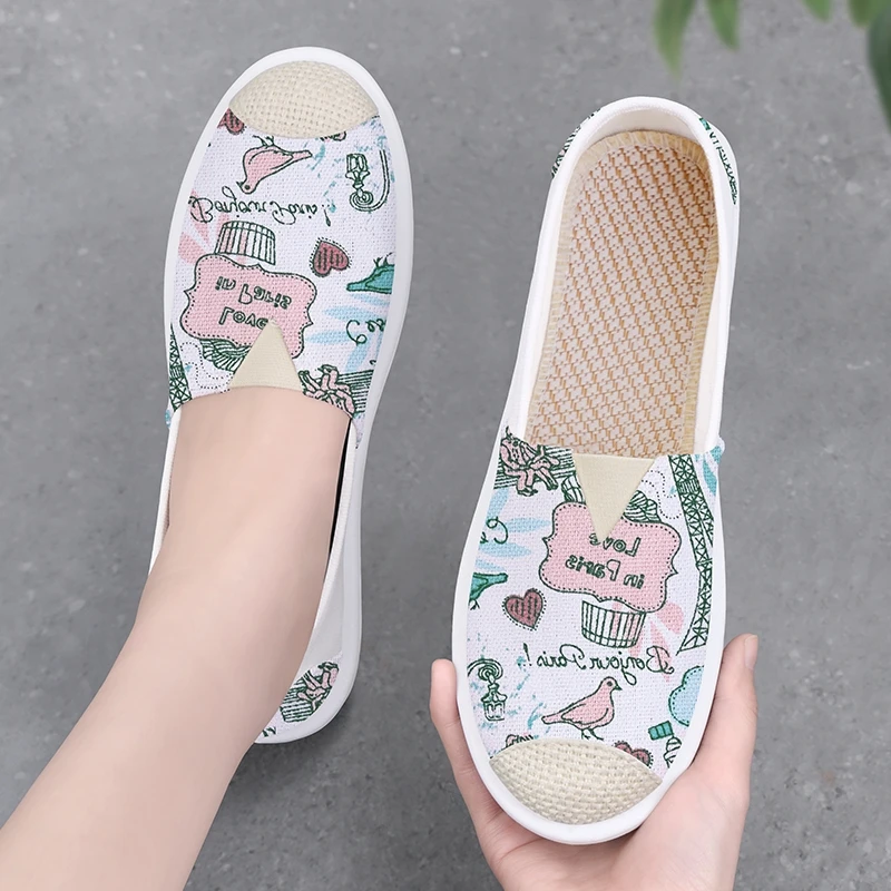 老北京布鞋女2024年夏季新款单鞋上班室内中老年渔夫一脚蹬帆布鞋