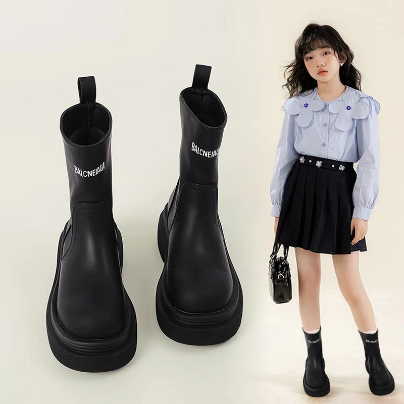 女童靴子2025秋冬新款儿童马丁靴中大童洋气公主棉靴短靴学生皮靴