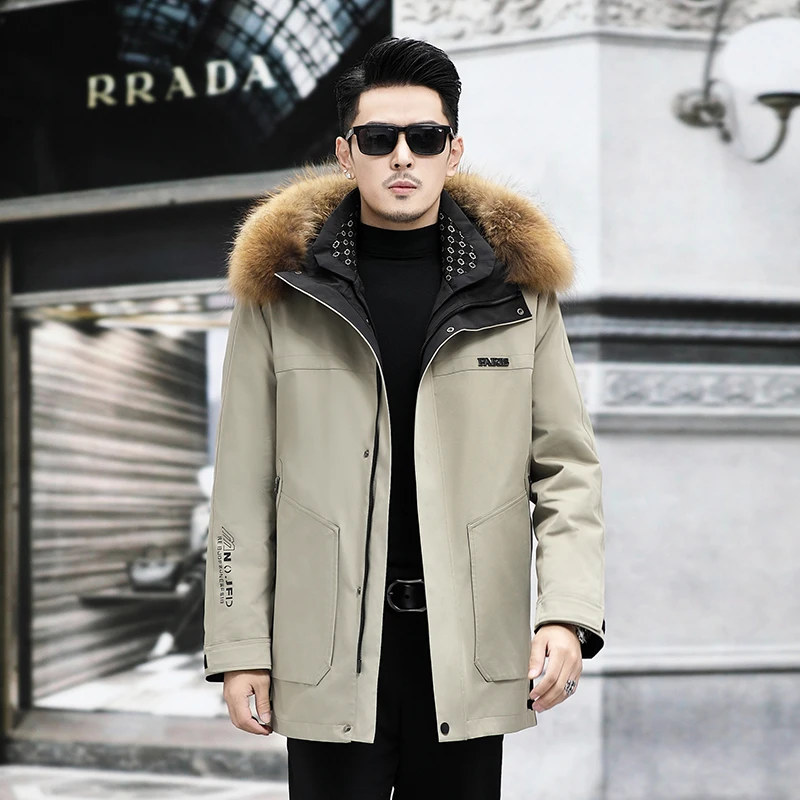 海宁2025年冬季新款皮草派克服时尚百搭加厚保暖连帽宽松外套男款