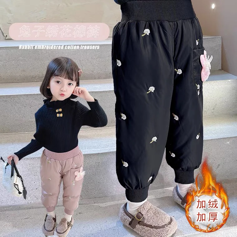 2023女童加厚棉裤冬女宝宝加棉裤子外穿小童洋气百搭加绒长裤潮