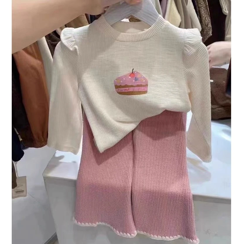 2023新款韩版童装女童秋装套装儿童洋气甜美可爱长袖上衣粉色裤子