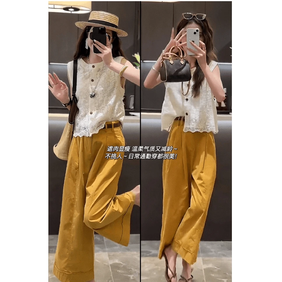 9973+9974盐系一整套装女夏季上衣阔腿裤时尚轻熟风通勤两件套