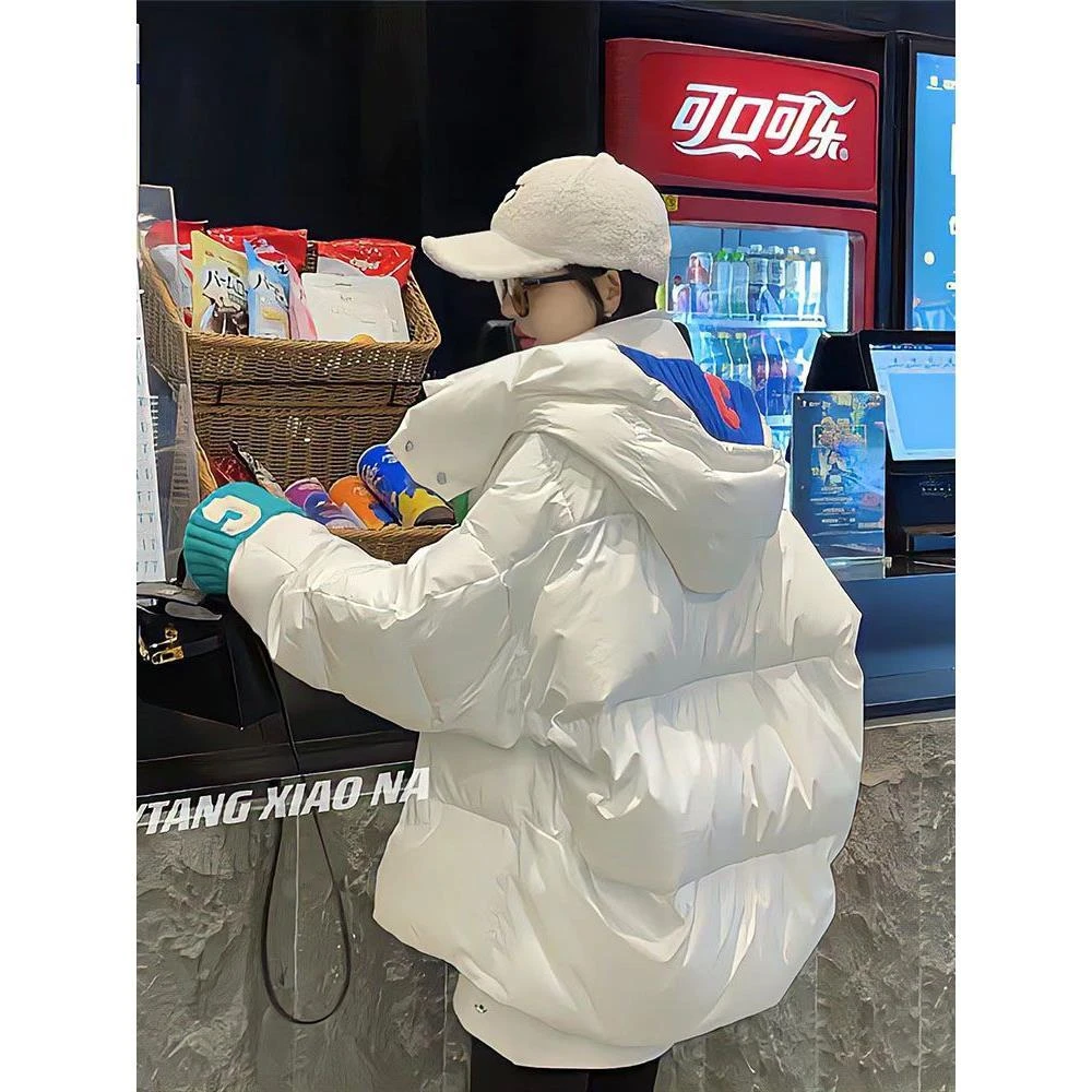 羽绒服字母针织袖口面包羽绒服女冬时尚羽绒服小个子羽绒服