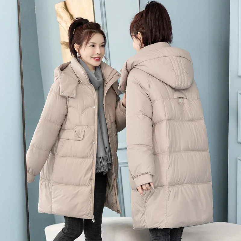 可拆帽羽绒服女20233新款中长款大码宽松保暖棉衣冬季棉袄