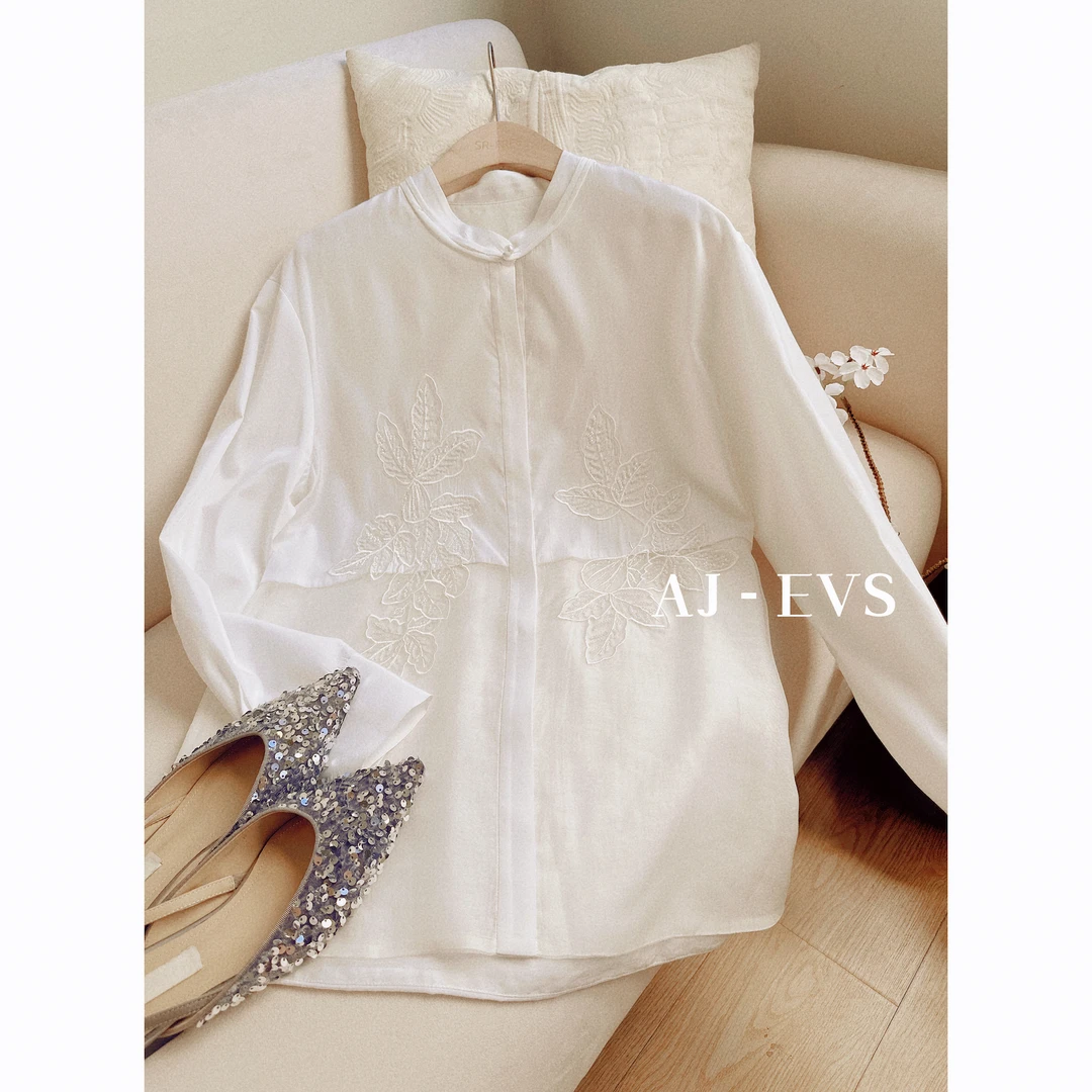 AJ - EVS【大小姐·桑蚕丝重磅手工订珠绣花衬衫】