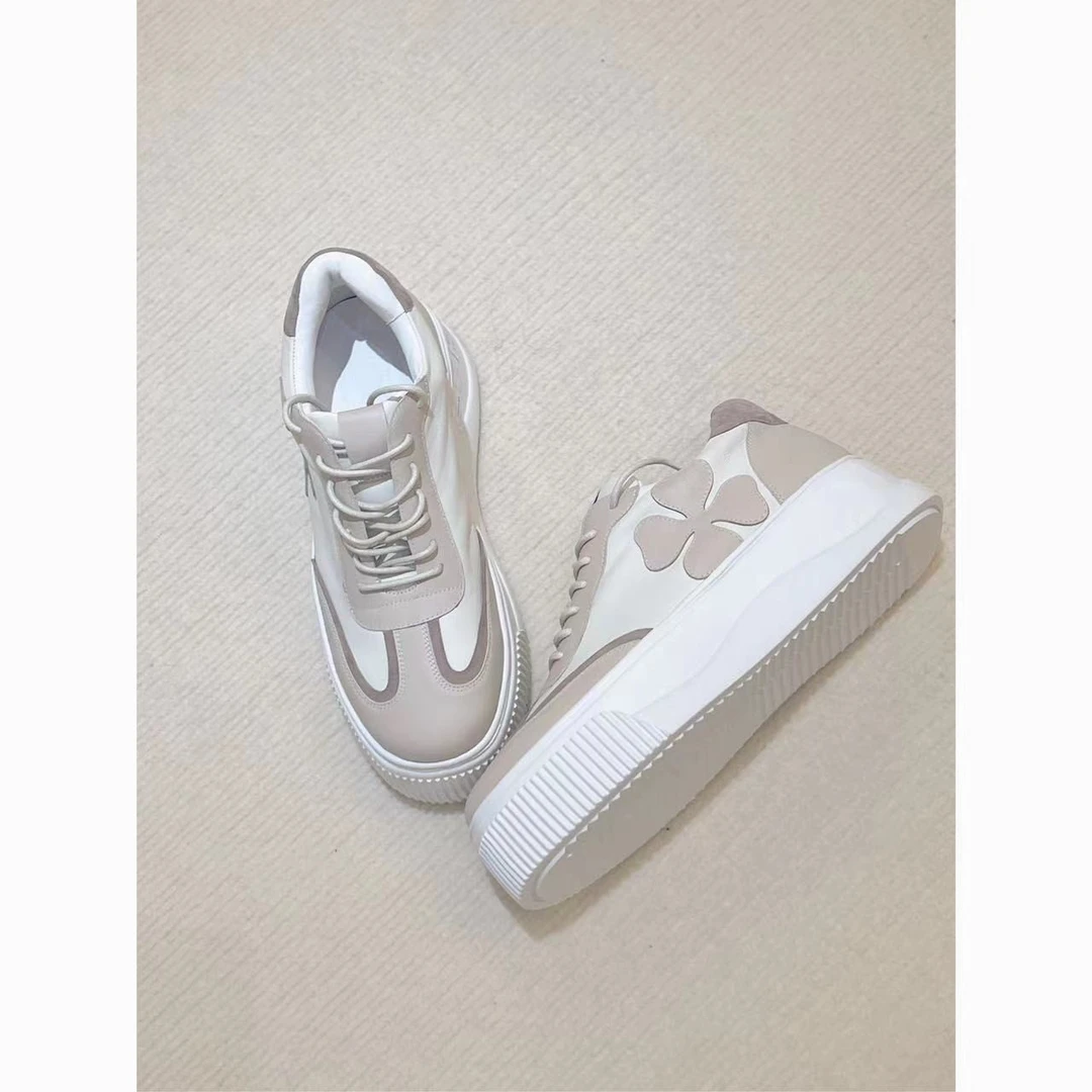 AJ-EVS【四叶草·小牛皮休闲小白鞋】S2556时尚系带百搭品牌女鞋