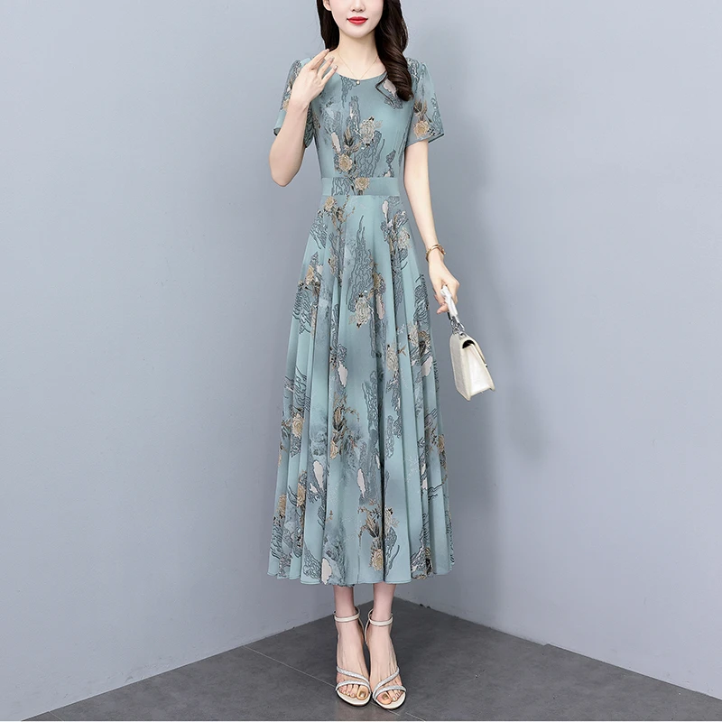 夏季新款雪纺碎花连衣裙大码女装气质高贵中年妈妈时尚显瘦长裙子