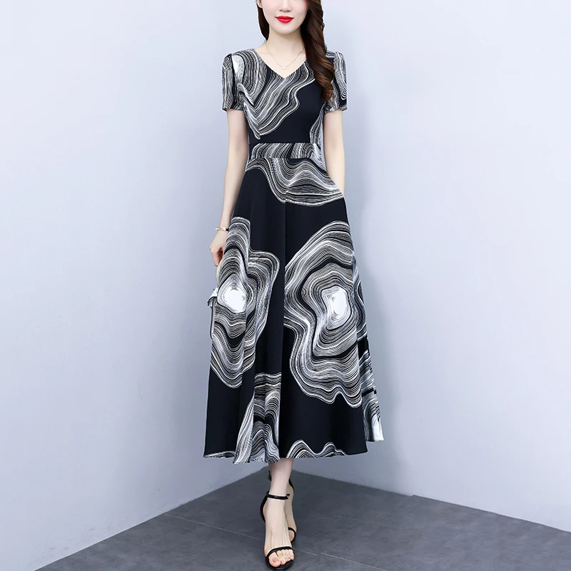 高端印花连衣裙夏季新款大码高贵上档次女装中年妈妈碎花长款裙子