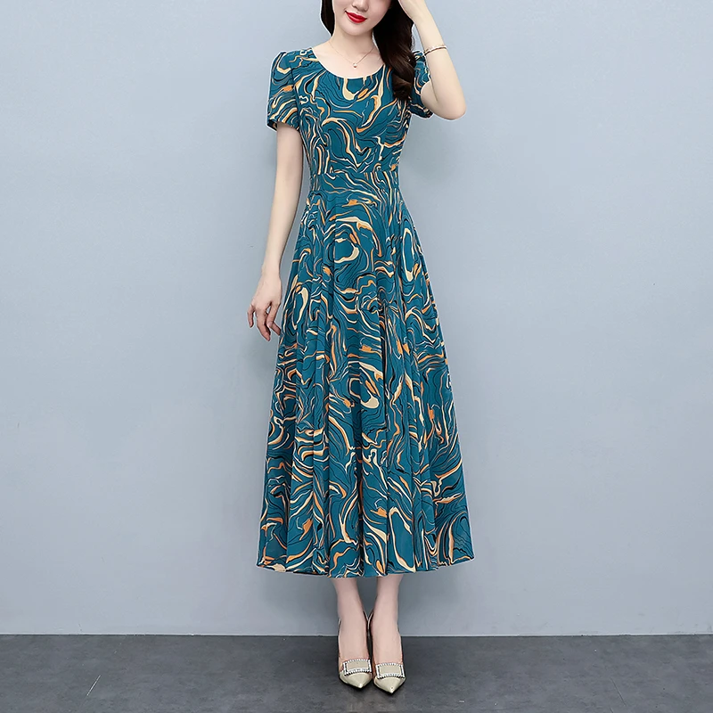 夏季新款雪纺碎花连衣裙高贵上档次大码女装气质显瘦妈妈长款裙子