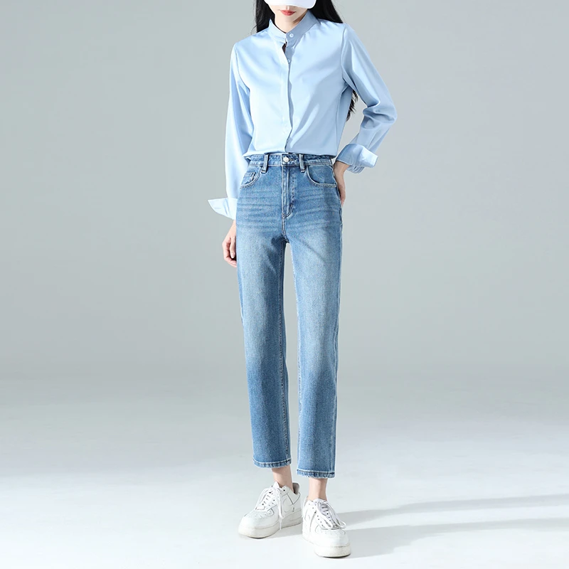 直腿法棍裤｜牛仔裤女2024秋冬新款加绒直筒裤高腰显瘦九分烟管裤