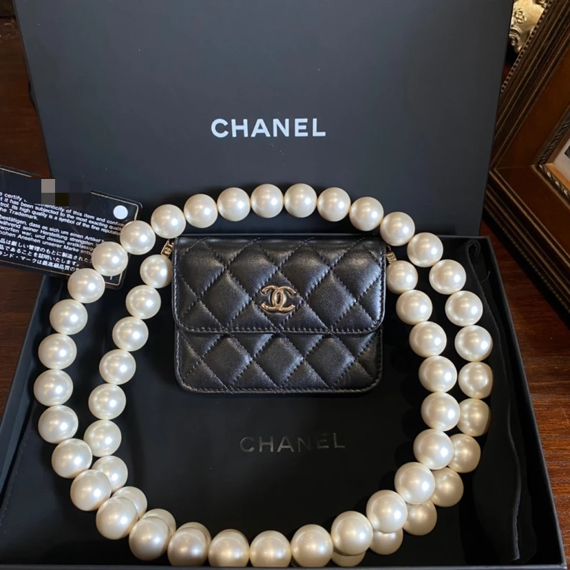 95新 Chanel/香奈儿 /黑色珍珠链条斜挎 卡31开 闲置/sp20171