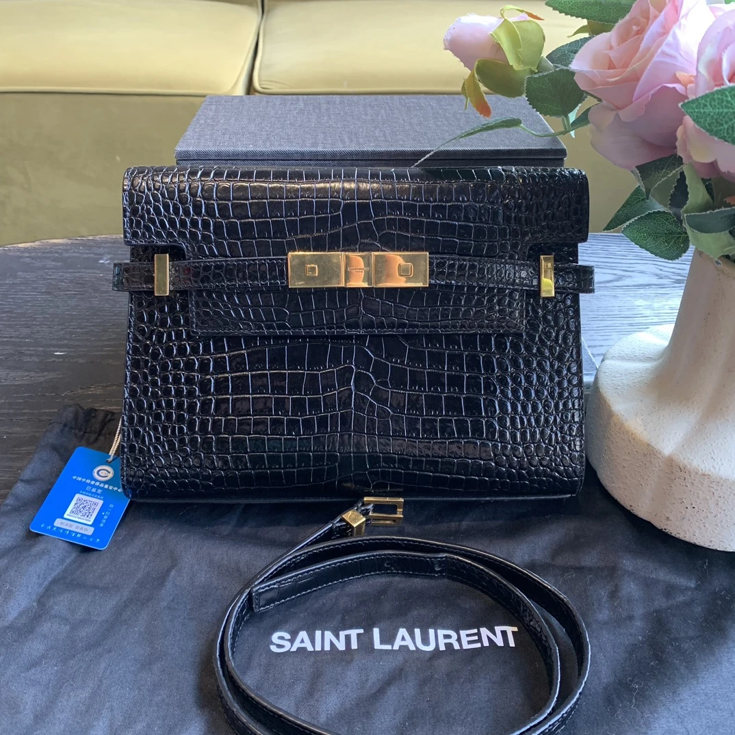 95新 YSL/圣罗兰 /黑金e纹曼哈顿 小号/sp20685