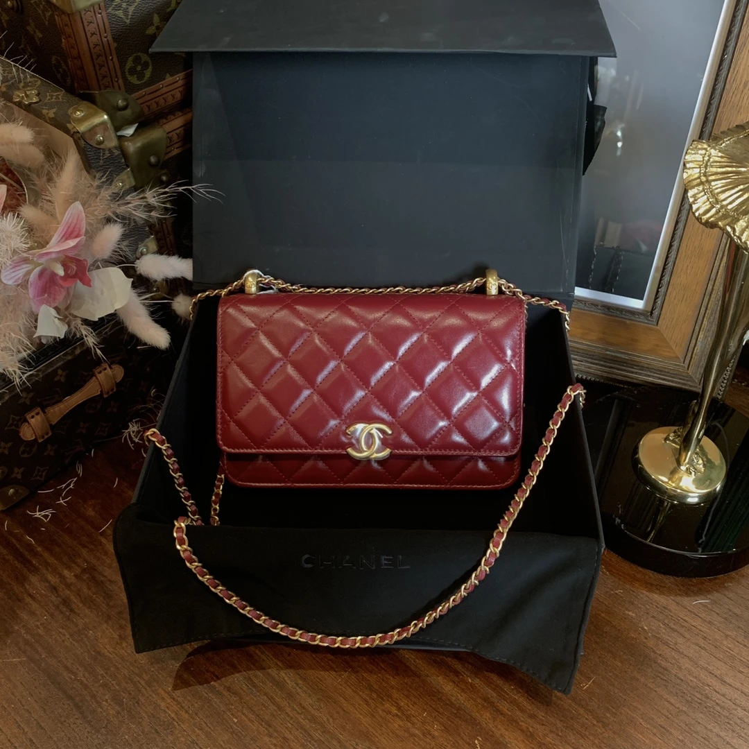 99新 Chanel/香奈儿 /双金珠口盖包 芯片闲置品/sp19777