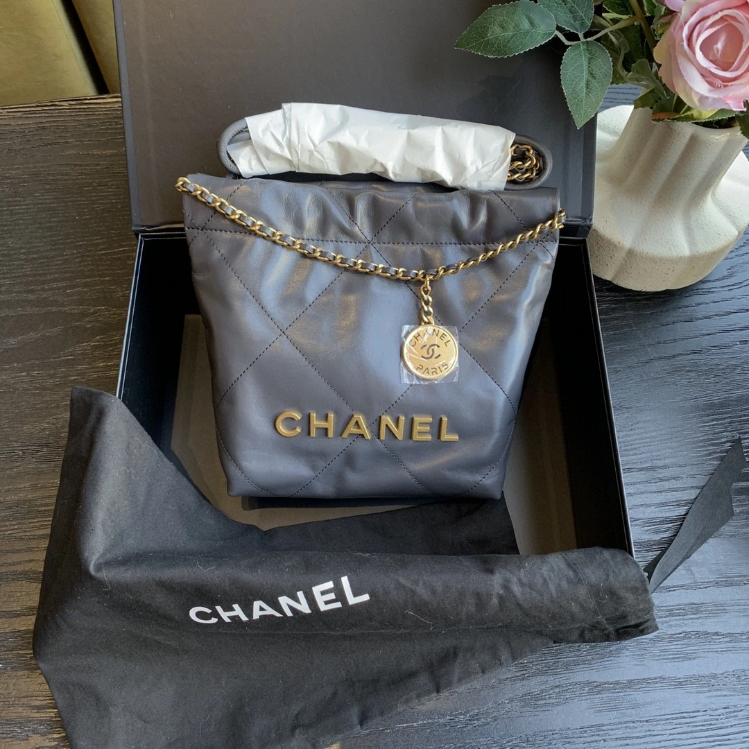 99新 Chanel/香奈儿 22bag/高级灰/芯片款/mini垃圾袋/sp16683