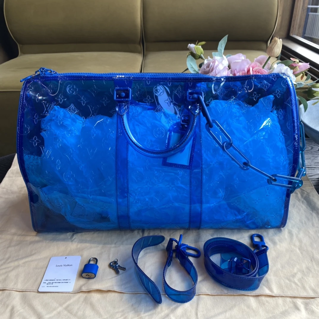 99新 LouisVuitton/路易威登 /Keepall手袋 透明果冻蓝/