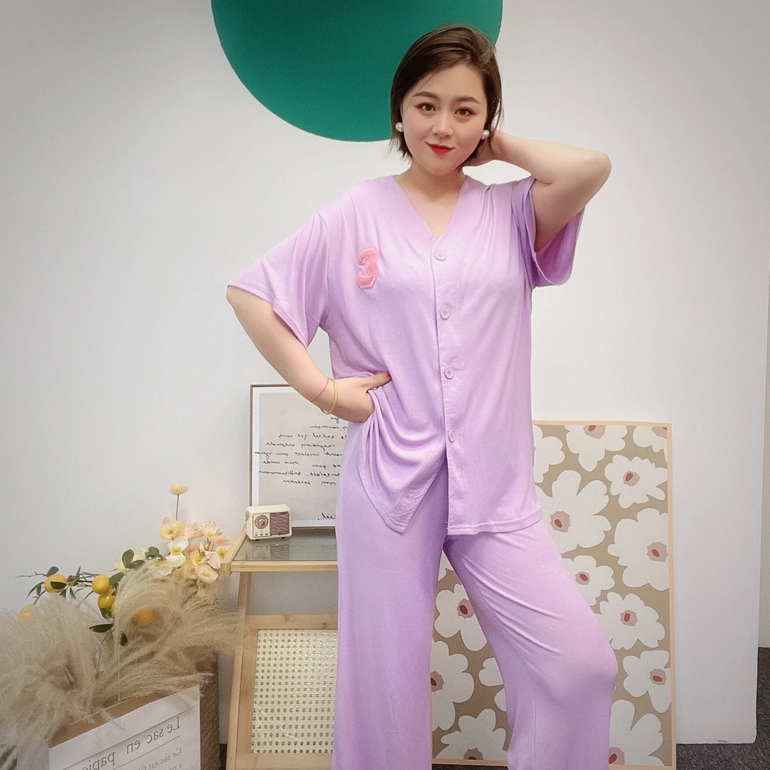 初初家【纯欲高级感】休闲薄款家居服套装大码舒适女士居家宽松透气