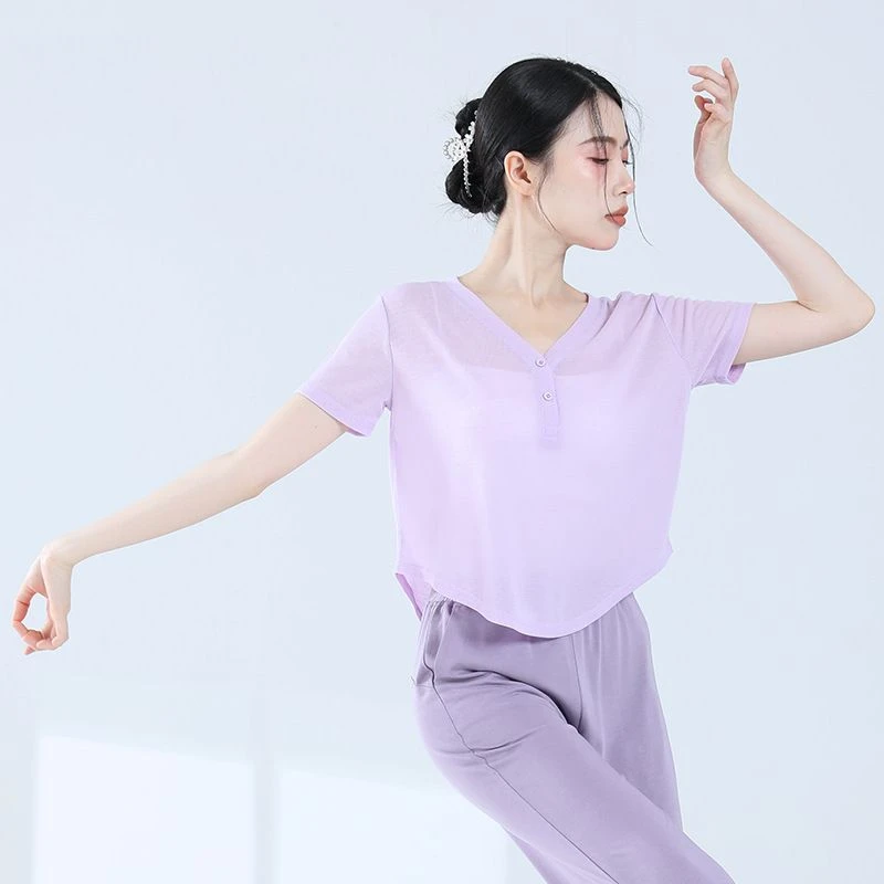 现代古典舞蹈演出服艺考练功服身韵短袖上衣女基训服罩衫宽松夏季