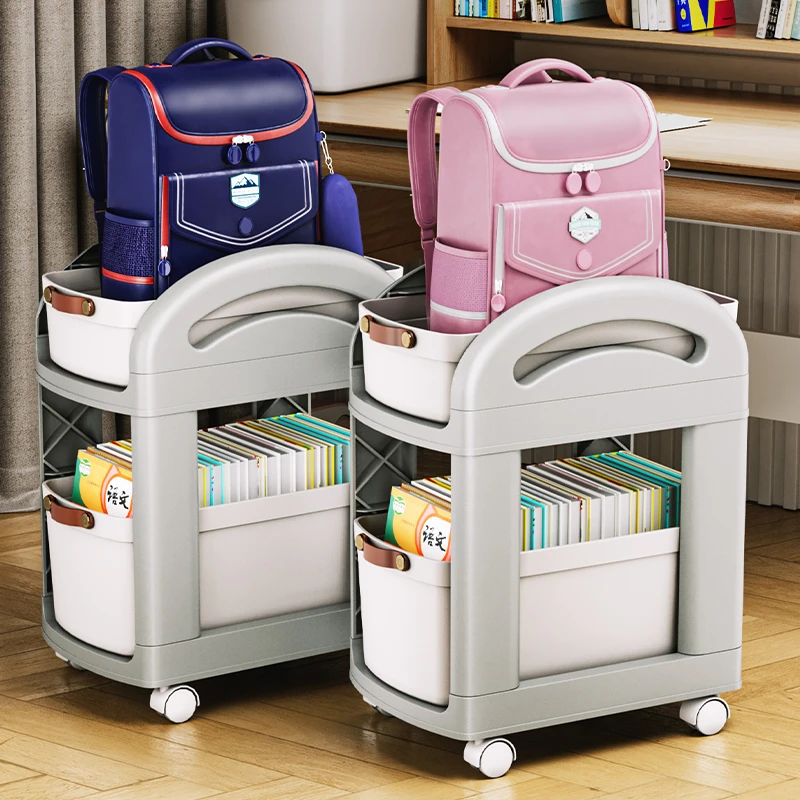 书包置物架可移动书架收纳柜整理神器小推车学生放书包桌下滑轮柜