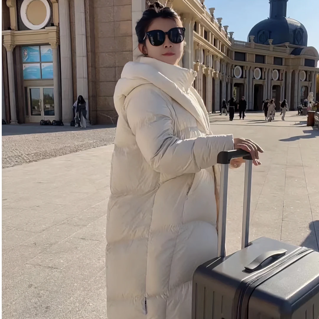 2024新款90%白鸭绒极寒款连帽高充绒宽松保暖过膝加厚中长款短款