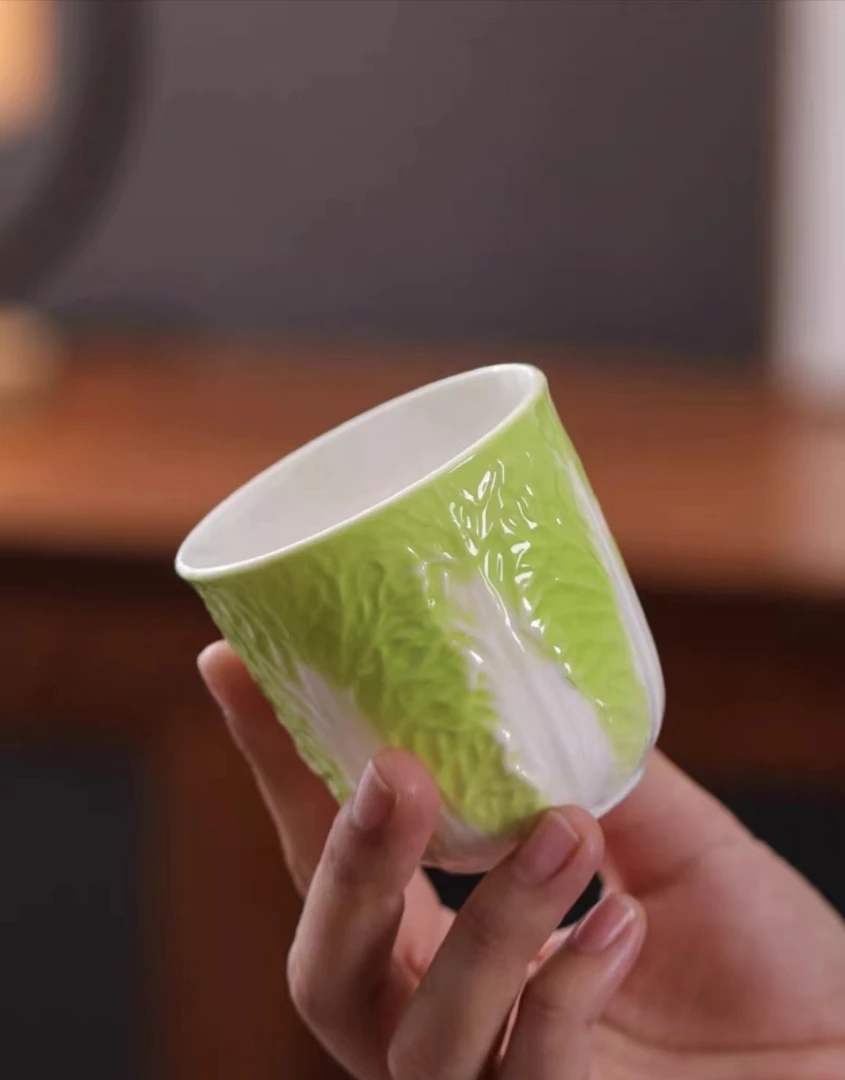 家用创意白菜杯高档羊脂玉蝶恋花陶瓷个人专用高颜值功夫茶具茶盏