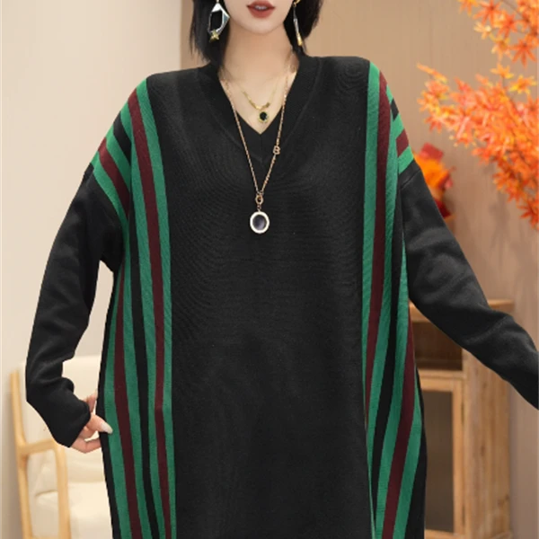 春夏新款丨晴栀丨时尚设计拼接撞色V领针织冬季保暖毛衣-4158#