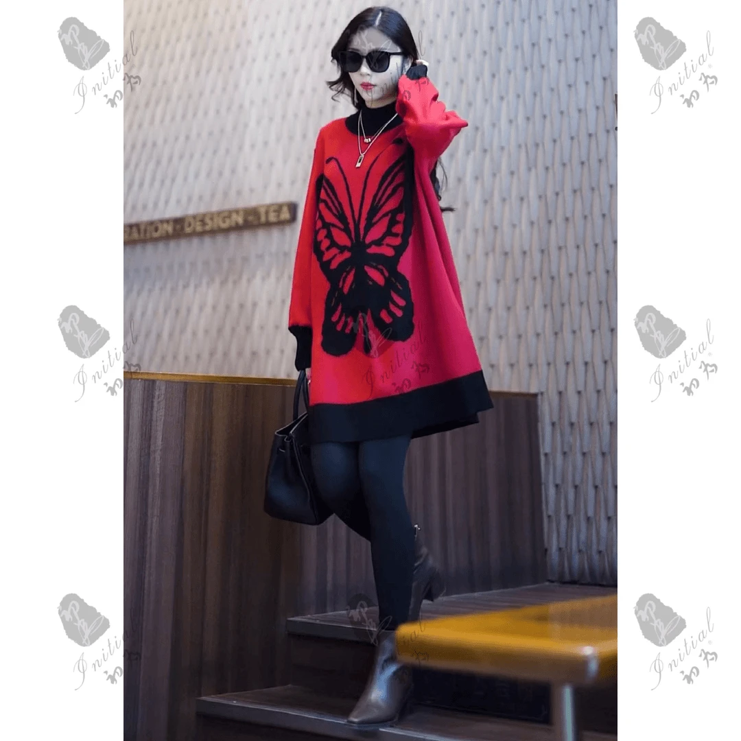 高端定制【蝴蝶】春夏加厚百搭宽松高级大码高档中长款毛衣 - 5529#