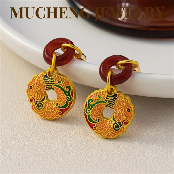 铜合金珐琅耳饰 EH1008国风彩色珐琅设计师宫廷风新中式耳环耳饰