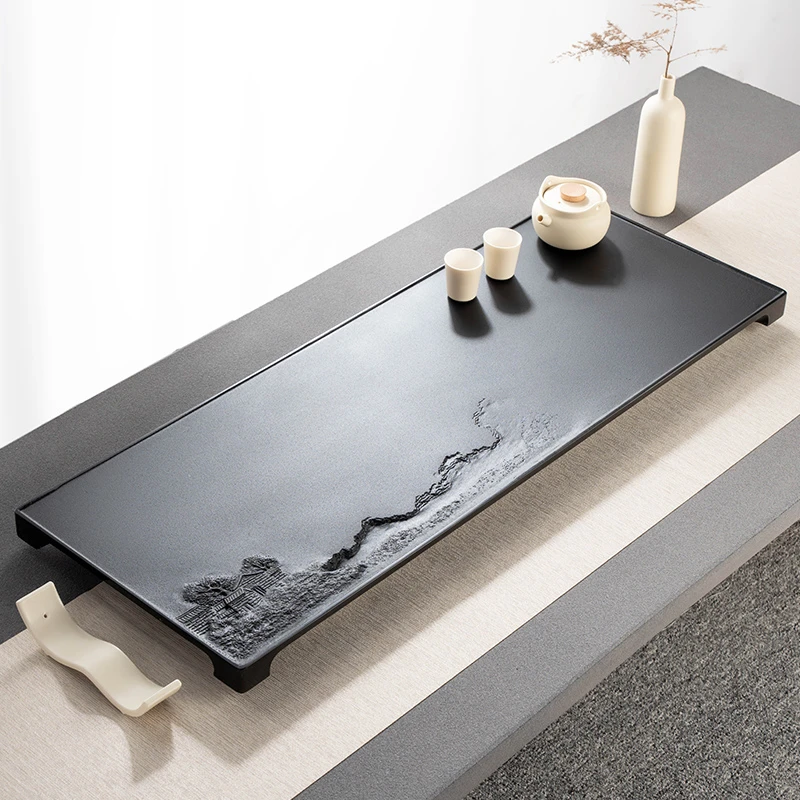 天然乌金石茶盘客厅家用高档2024新款整块高端托盘沥水小型干泡台