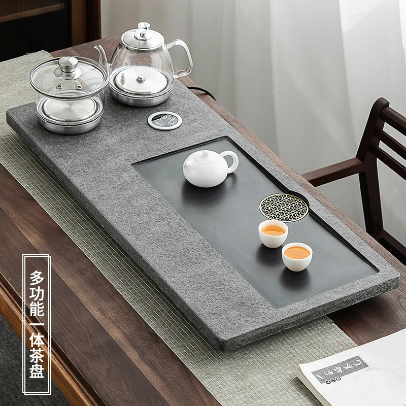 茶盘全自动套装一体石头茶盘天然乌金石茶台办公室中式沥水盘托盘