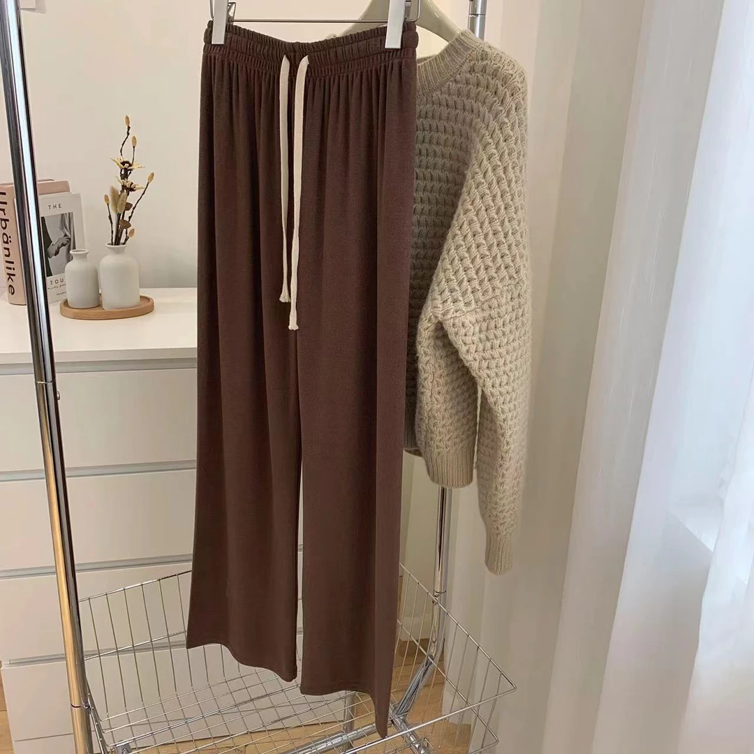 【A529】抽绳阔腿裤宽松高腰显瘦阔腿束口休闲直筒拖地裤