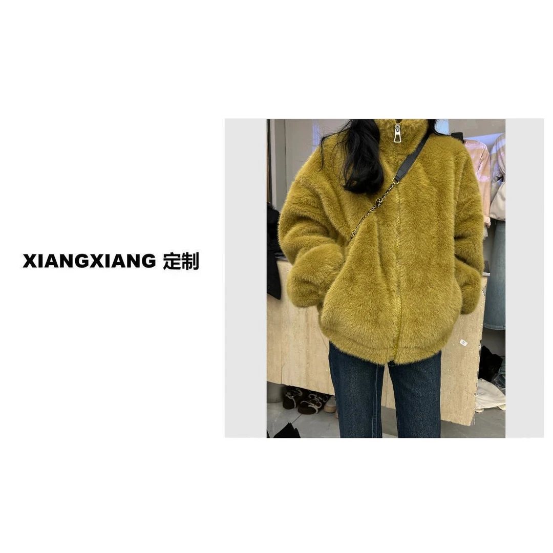 香香老板娘定制拉链双口袋毛毛外套#9035