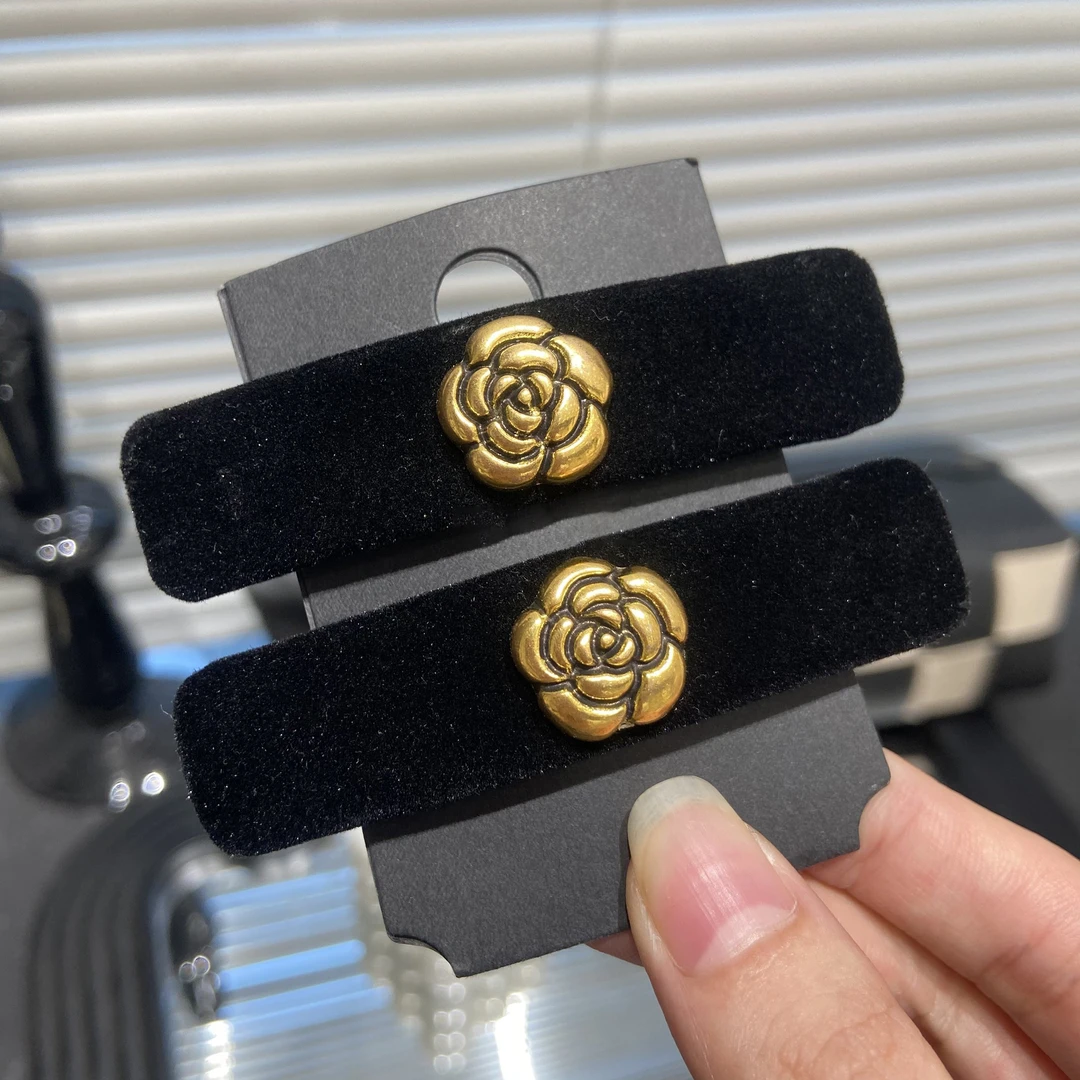 铜合金发饰 铜合金发饰 F347  单个 复古山茶花发夹 边夹 百搭ins