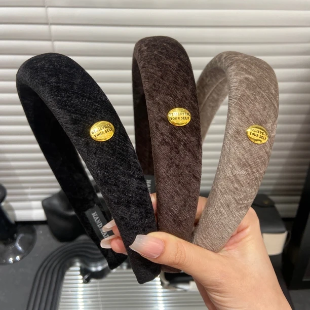 E3744进口复古丝绒发箍高级感字母头箍细腻舒适高颅顶压发发箍