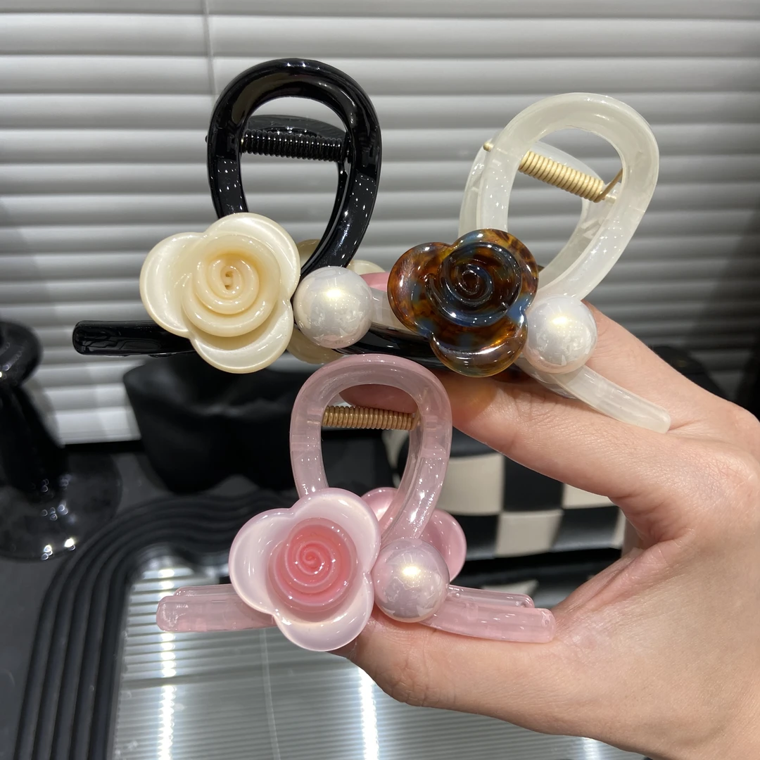 E3179网红春季花花高颜值透明花朵8CM半抓夹 氛围感彩色发饰ins