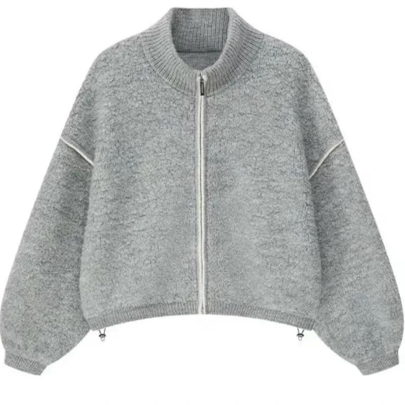 拉链撞色圈圈大颗粒100绵羊毛外套宽松秋冬百搭休闲时尚羊毛衫