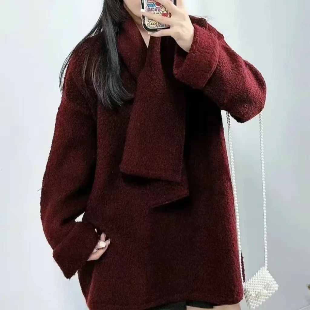 2024新款套头圈圈大颗粒100羊毛外套宽松秋冬百搭休闲时尚中长款