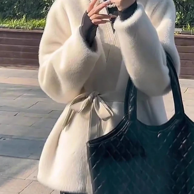 【锦约】加厚保暖收腰休闲百搭洋气名媛环保羊羔毛外套（有腰带）