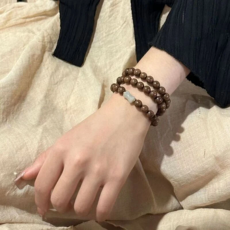 金丝檀木搭配东陵钰竹节多圈手串男女生木质文玩佛珠手工制作