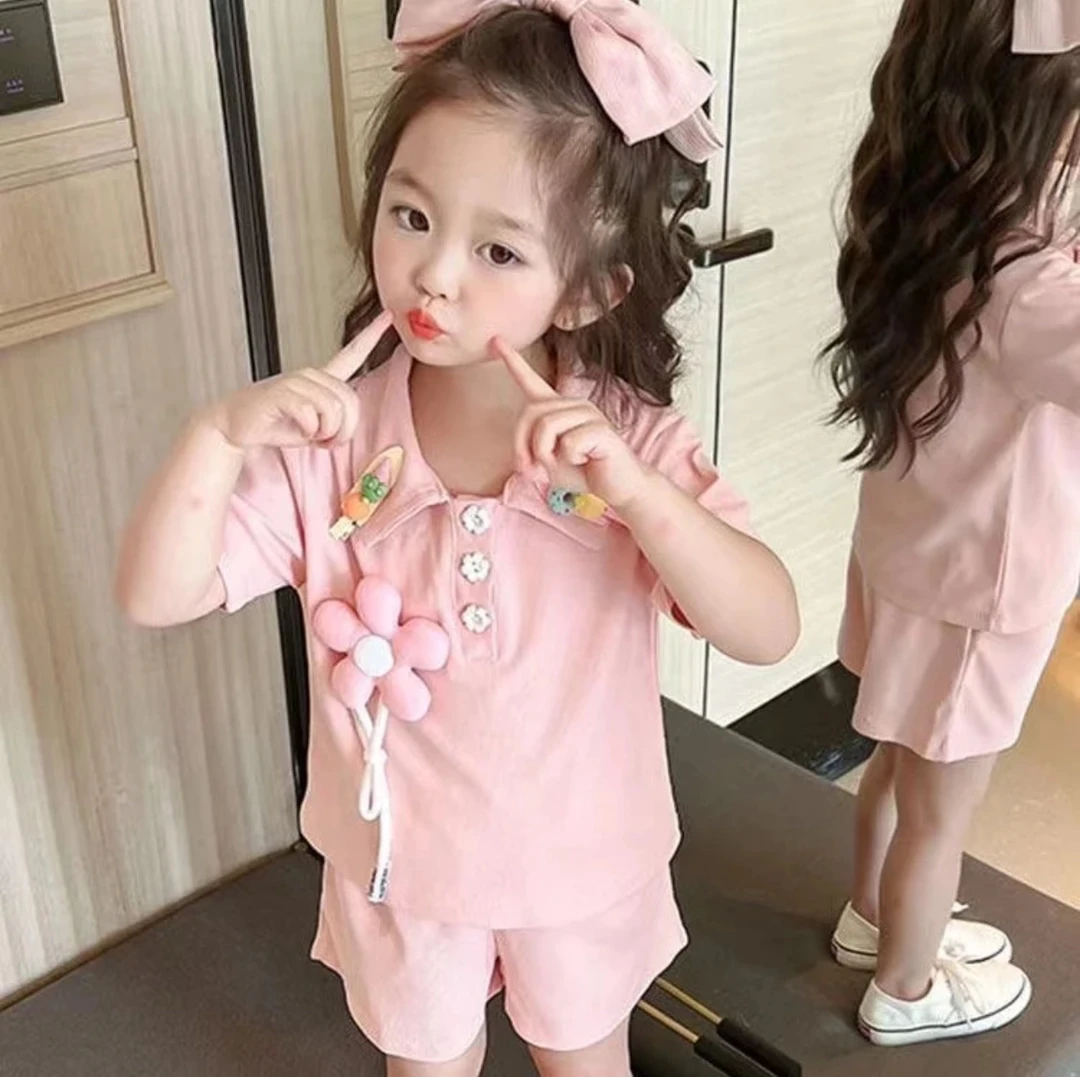 女童夏装套装2024新款儿童宝宝婴儿夏季短袖公主风衣服两件套潮款