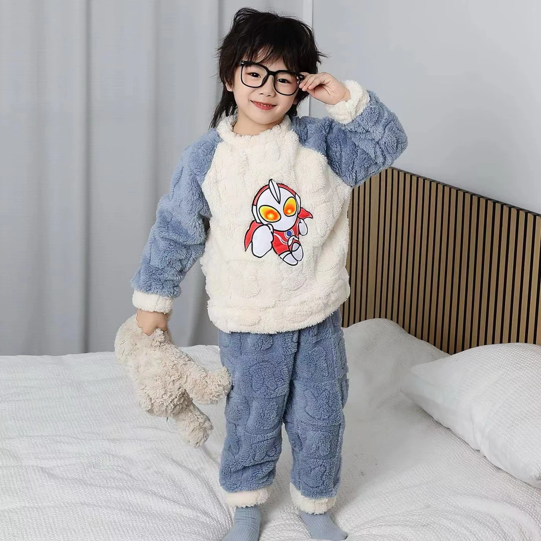 奥特曼男女童睡衣秋冬季新款加绒儿童男女孩法兰绒冬款家居服睡衣