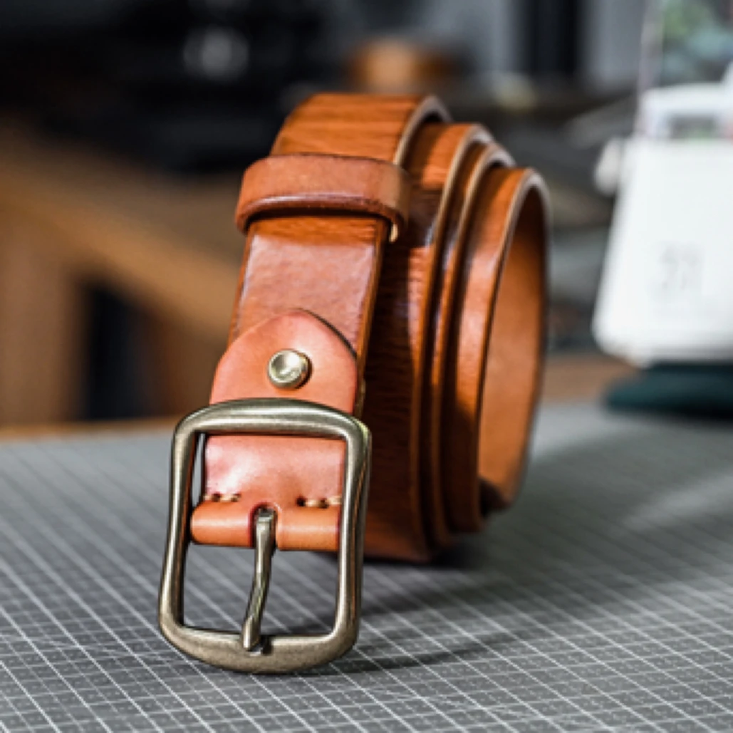 做旧头层牛皮针扣耐磨复古手工美式裤带腰带