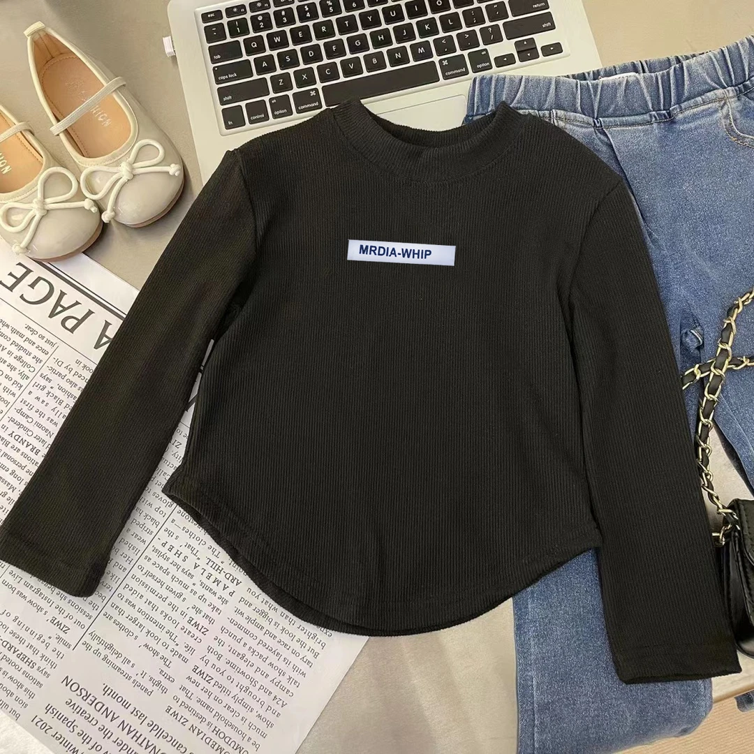 女童港风打底衫女孩纯色体恤衫韩版长袖上衣学院风时髦童装潮