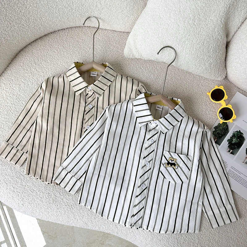 春秋儿童韩版长袖衬衫男童立领衬衣休闲百搭秋季上衣