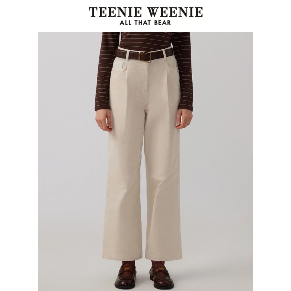 【达人专属】TeenieWeenie小熊灯芯绒裤直筒裤白色女TTTC244T02P
