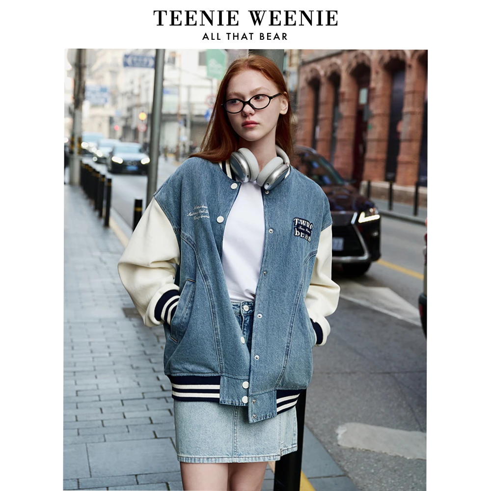 【赵老板专属】TeenieWeenie小熊女装24新款撞色棒球牛仔外套女0381