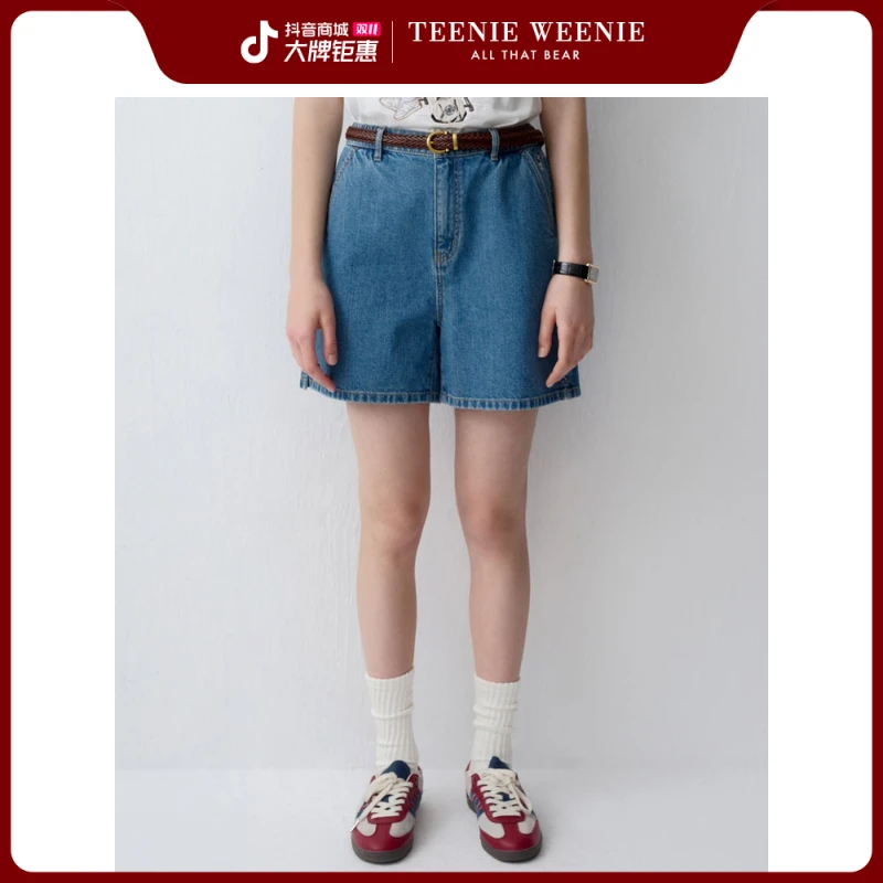 *TeenieWeenie小熊24韩版简约休闲松紧高腰牛仔短裤女TTTF242502P