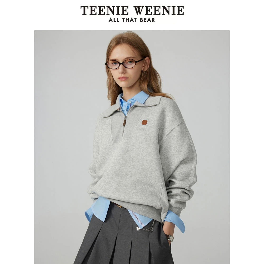 TeenieWeenie小熊气质半拉链翻领卫衣格雷系上衣女士TTMA244903W